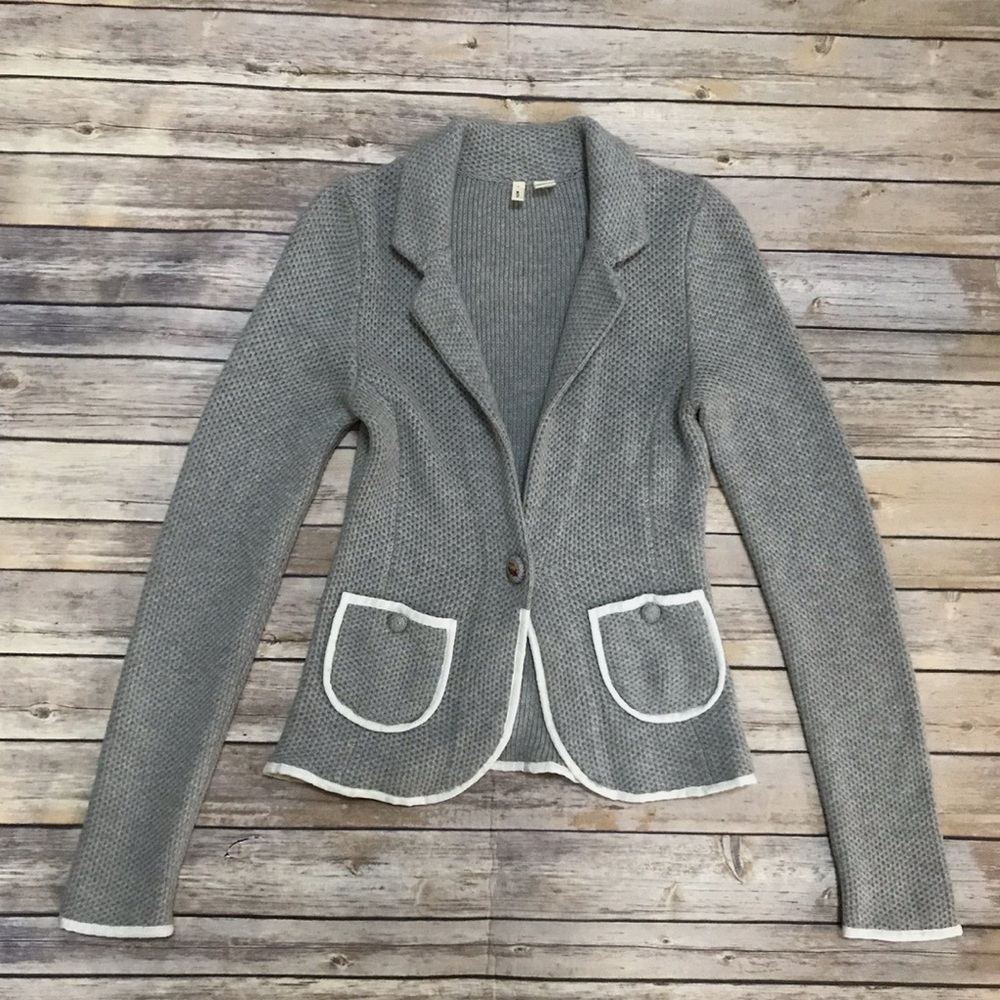 Anthropologie Moth Blakely Marled Blazer Gray Sweater Knit Piping Pockets